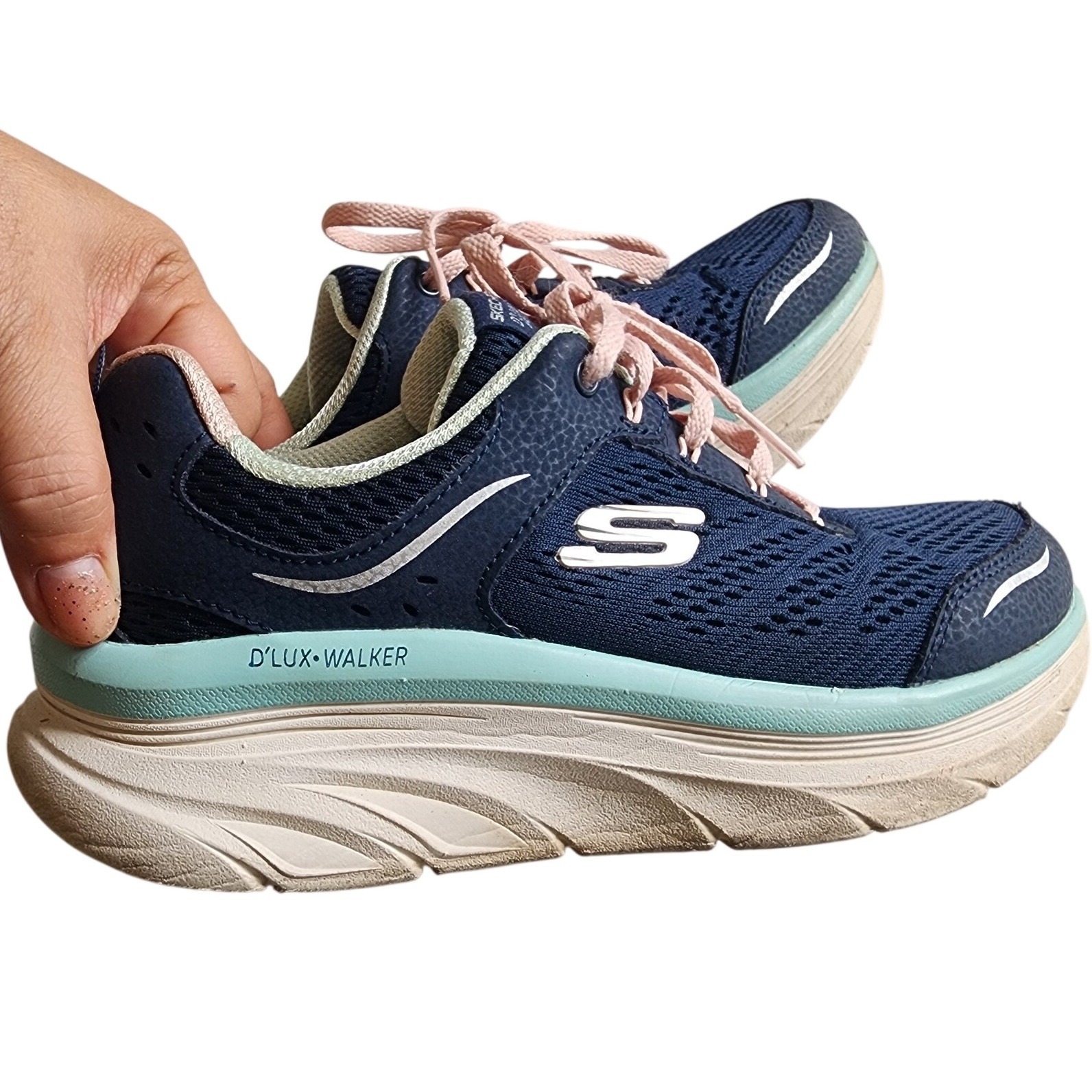 Skechers Dlux Walker Relaxed Fit Navy Pink Mesh Walking Sneakers Womens 7 Comfy
